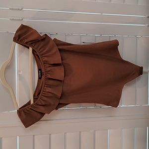 Express Ribbed Ruffled Off the Shoulder Bodysuit